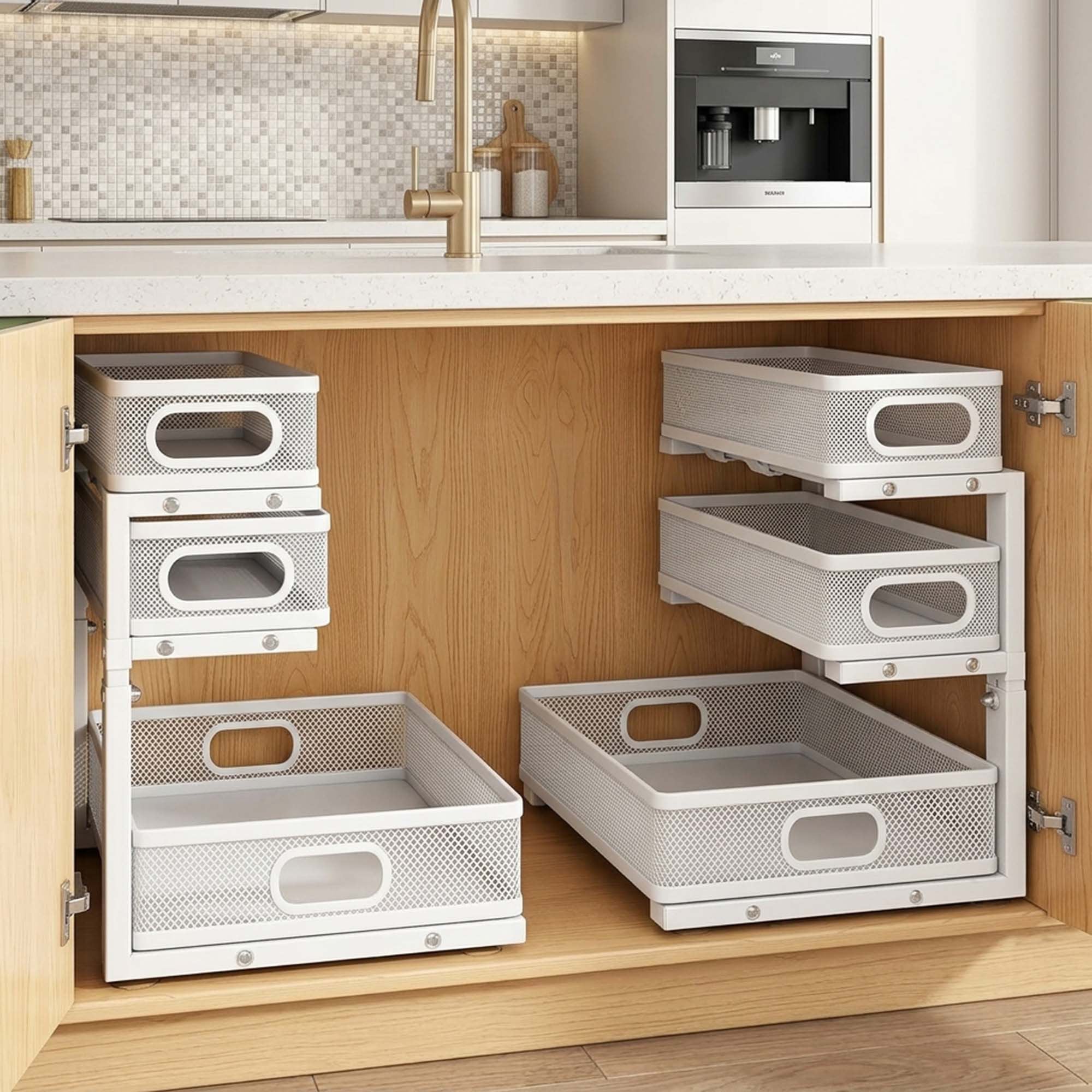 2-Pack 3-Tier Metal Under Sink Pull Out Organizer for Kitchen & Bath