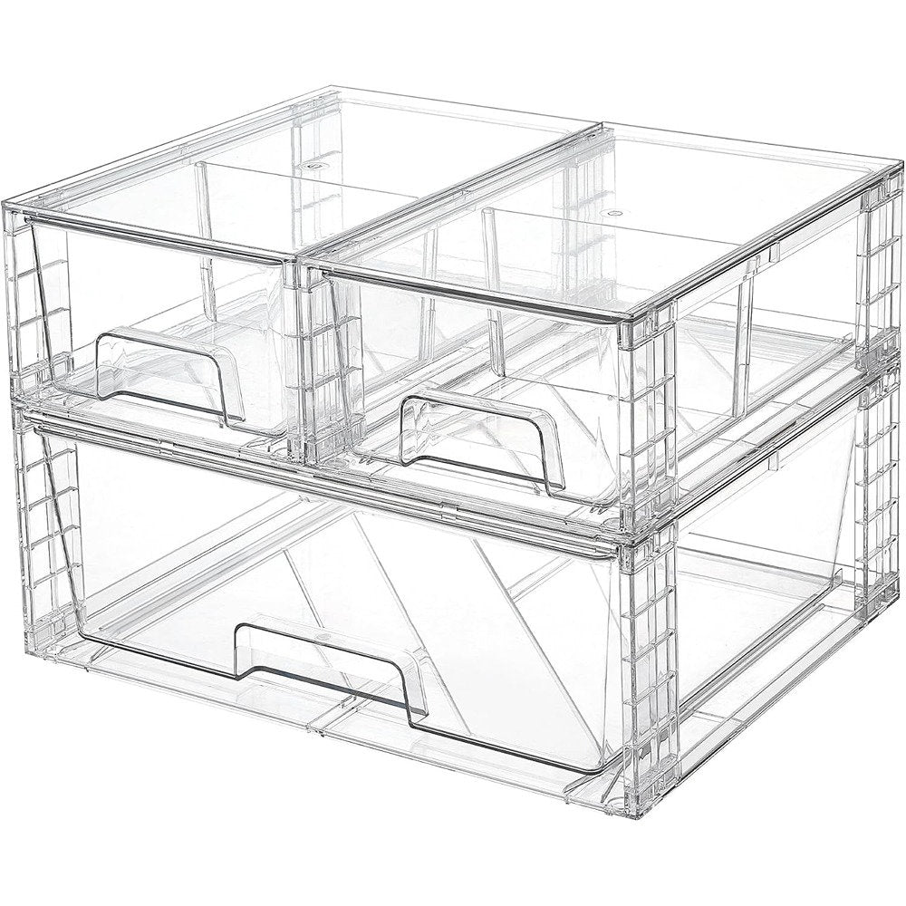 3-Pack Clear Acrylic Stackable Storage Drawers for Bathroom & Closet