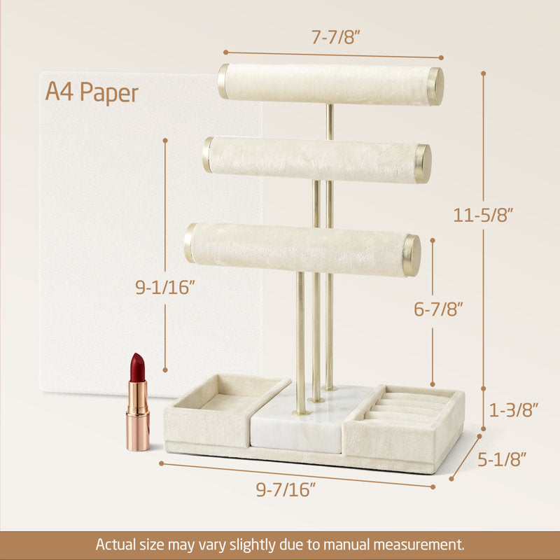 3 Tier Metal Jewelry Stand with Marble Base - Necklace & Ring Organizer