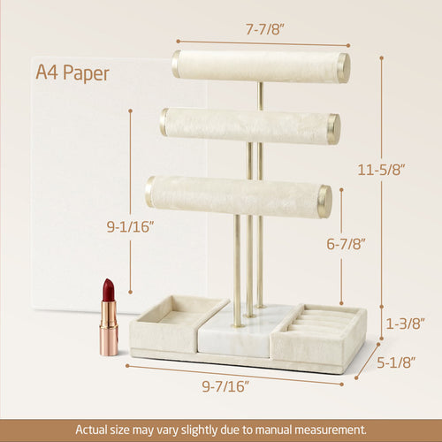 3 Tier Metal Jewelry Stand with Marble Base - Necklace & Ring Organizer