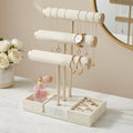 3 Tier Metal Jewelry Stand with Marble Base - Necklace & Ring Organizer