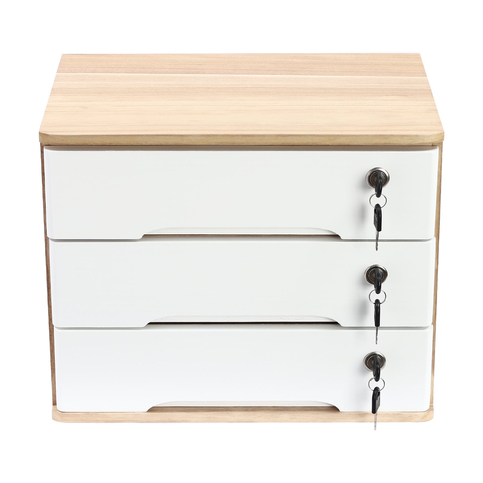 3-Tier Wooden Desktop Storage Cabinet with Lockable Drawers