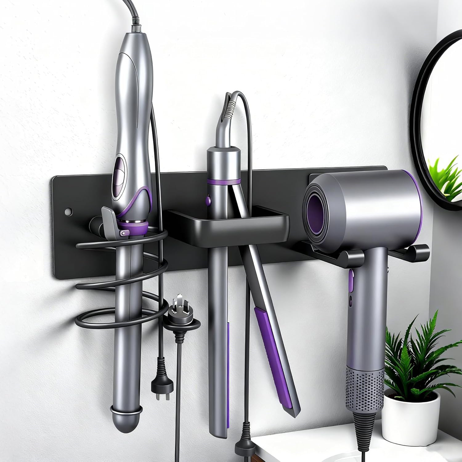 3-in-1 Hair Tool Organizer | Space Aluminum Wall Mount Storage