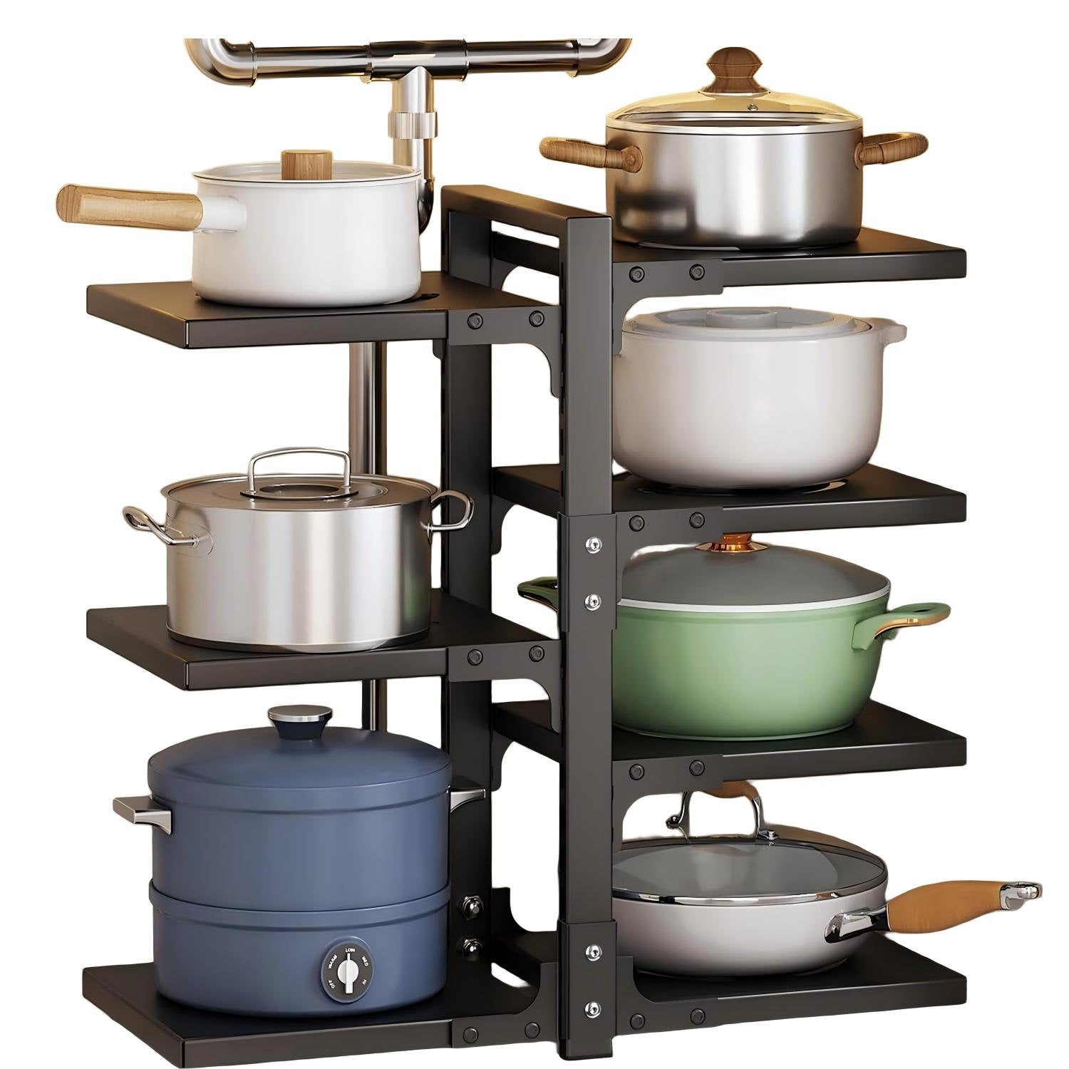 7-Tier Adjustable Pan Organizer Rack | Heavy Duty Steel Kitchen Storage