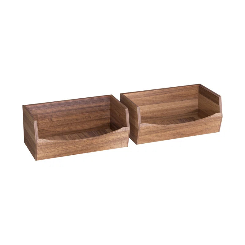 Acacia Wood Stackable Storage Bins (2-Pack) for Pantry & Bathroom