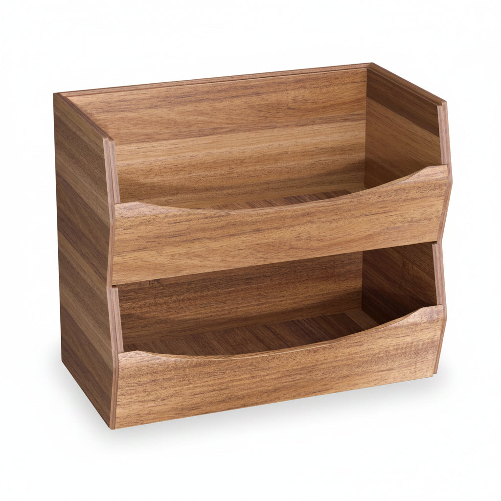 Acacia Wood Stackable Storage Bins (2-Pack) for Pantry & Bathroom