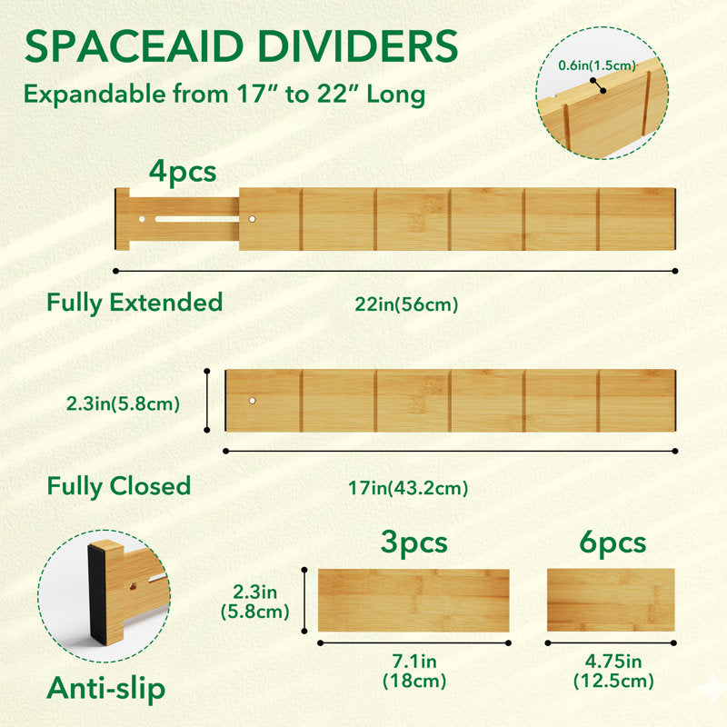 Bamboo Drawer Dividers with Inserts - Adjustable Kitchen Organizers