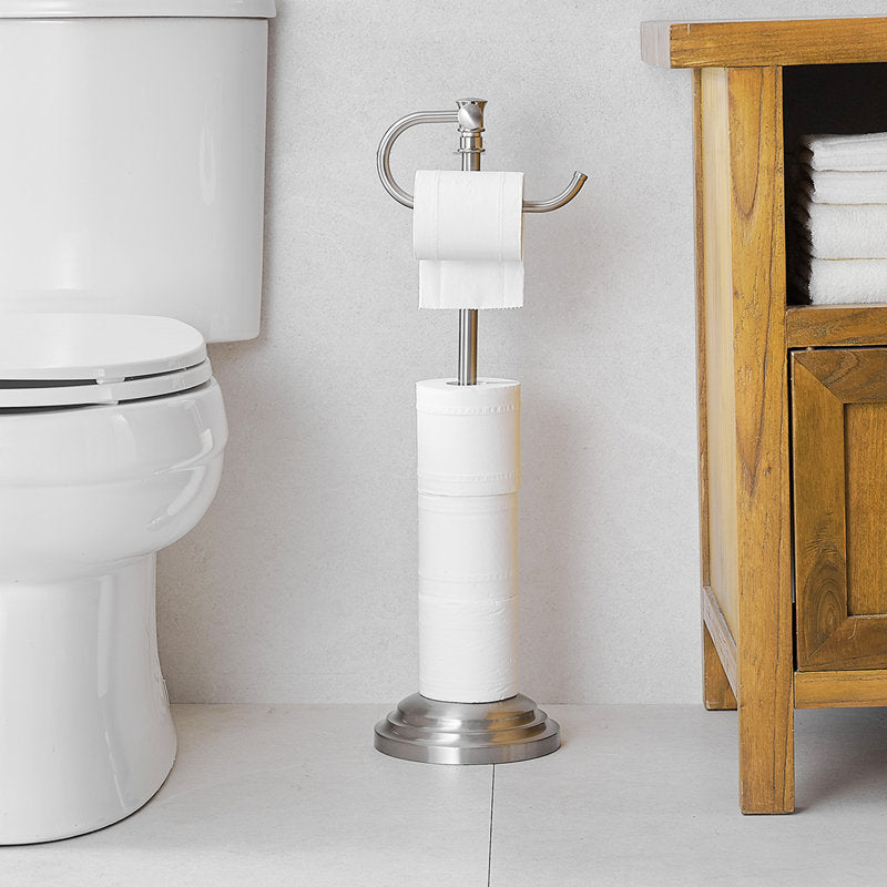 Free Standing Toilet Paper Holder - Brushed Nickel Stainless Steel