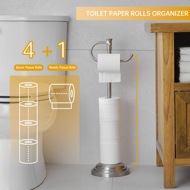 Free Standing Toilet Paper Holder - Brushed Nickel Stainless Steel