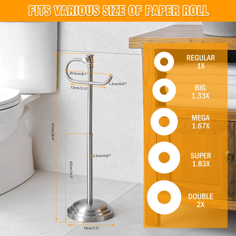 Free Standing Toilet Paper Holder - Brushed Nickel Stainless Steel