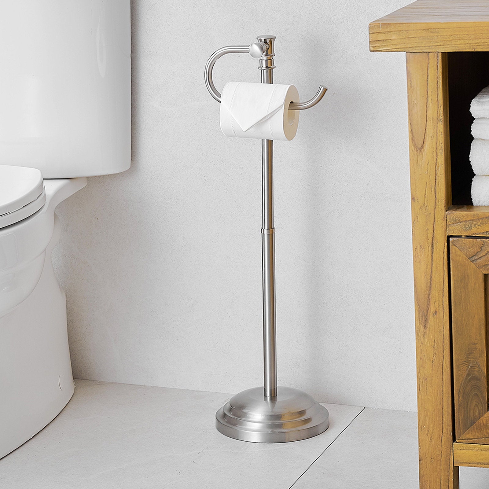 Free Standing Toilet Paper Holder - Brushed Nickel Stainless Steel
