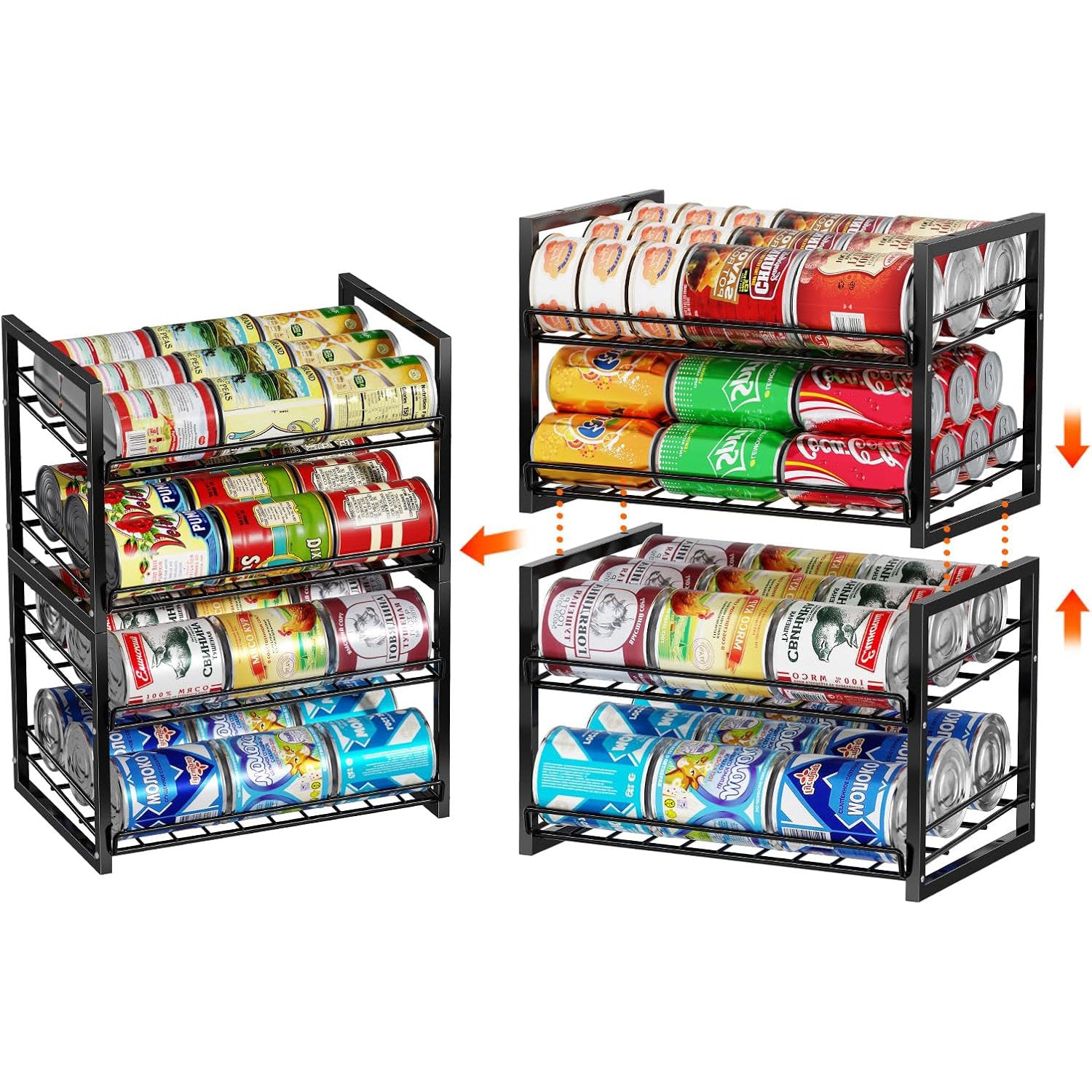 Stackable Can Organizer Set, 4-Tier Steel Pantry Food Dispenser