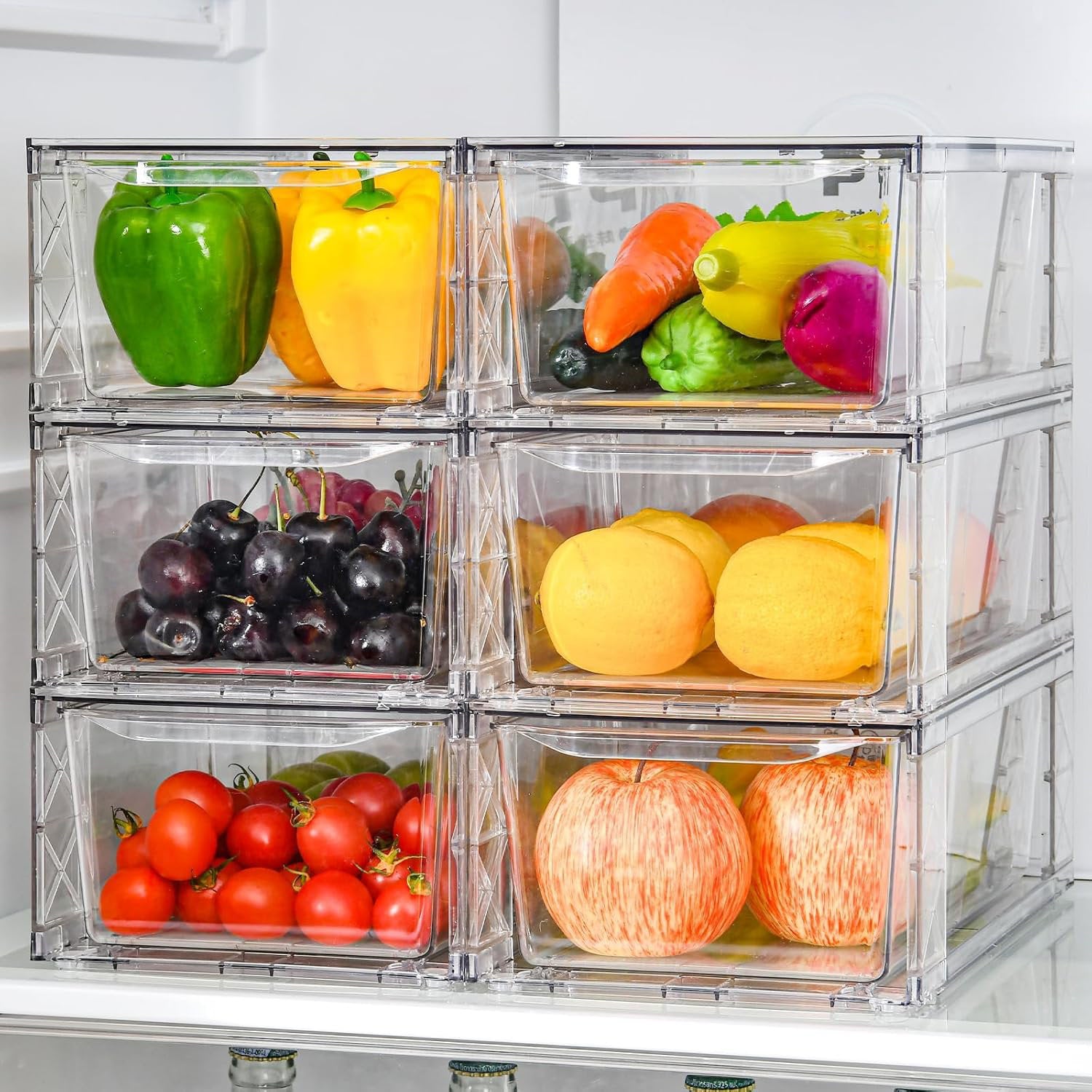 Clear Stackable Storage Bins - Acrylic 6-Pack Kitchen Pantry Organizer