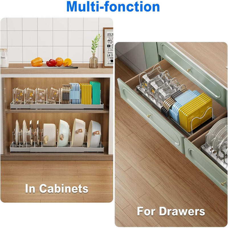 Expandable Pot Lid Organizer - Stainless Steel Kitchen Cabinet Storage