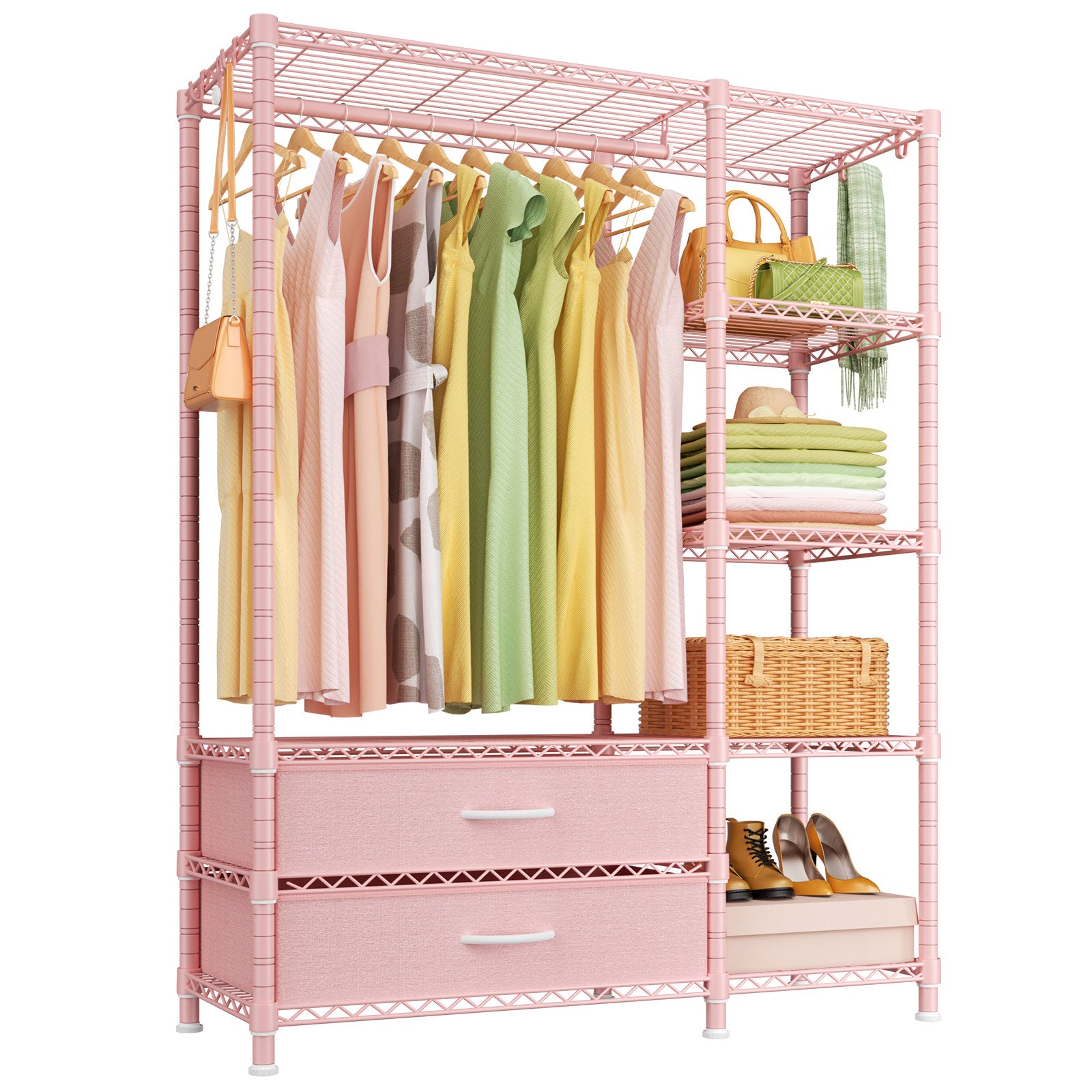 Heavy Duty Clothes Rack with Fabric Drawers | Steel Closet Organizer