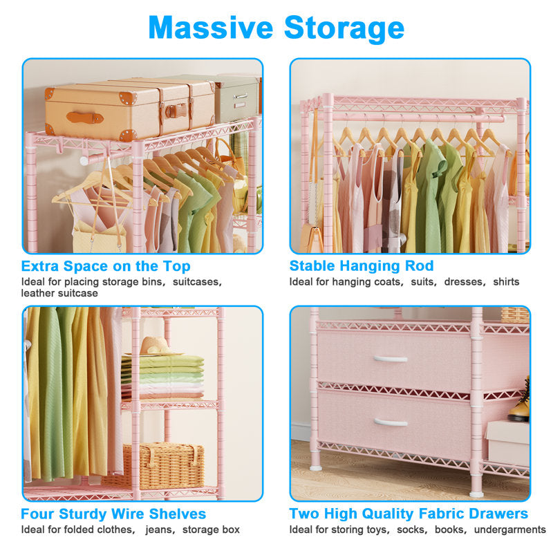 Heavy Duty Clothes Rack with Fabric Drawers | Steel Closet Organizer