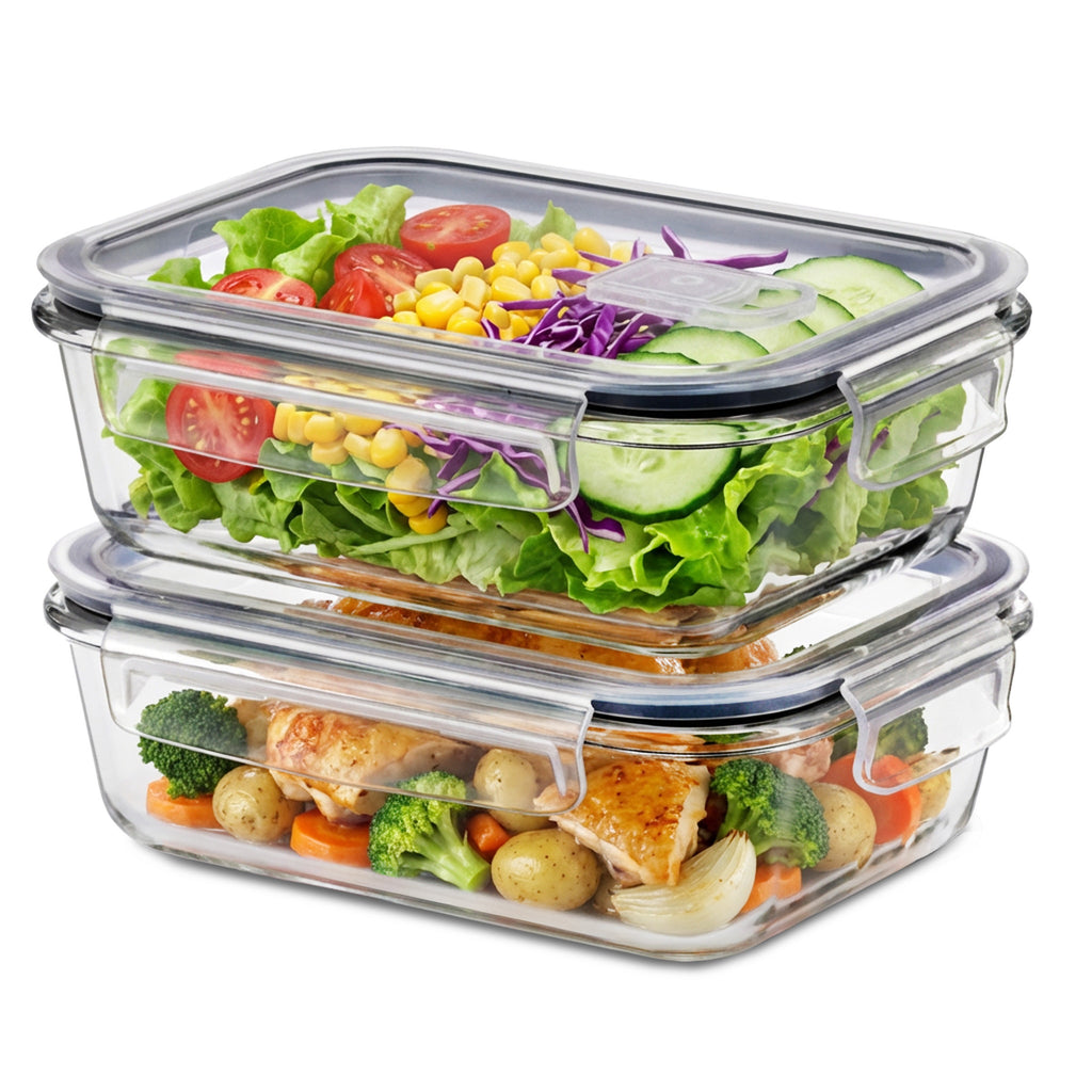 Glass Meal Prep Containers - 2pc Airtight Borosilicate Set