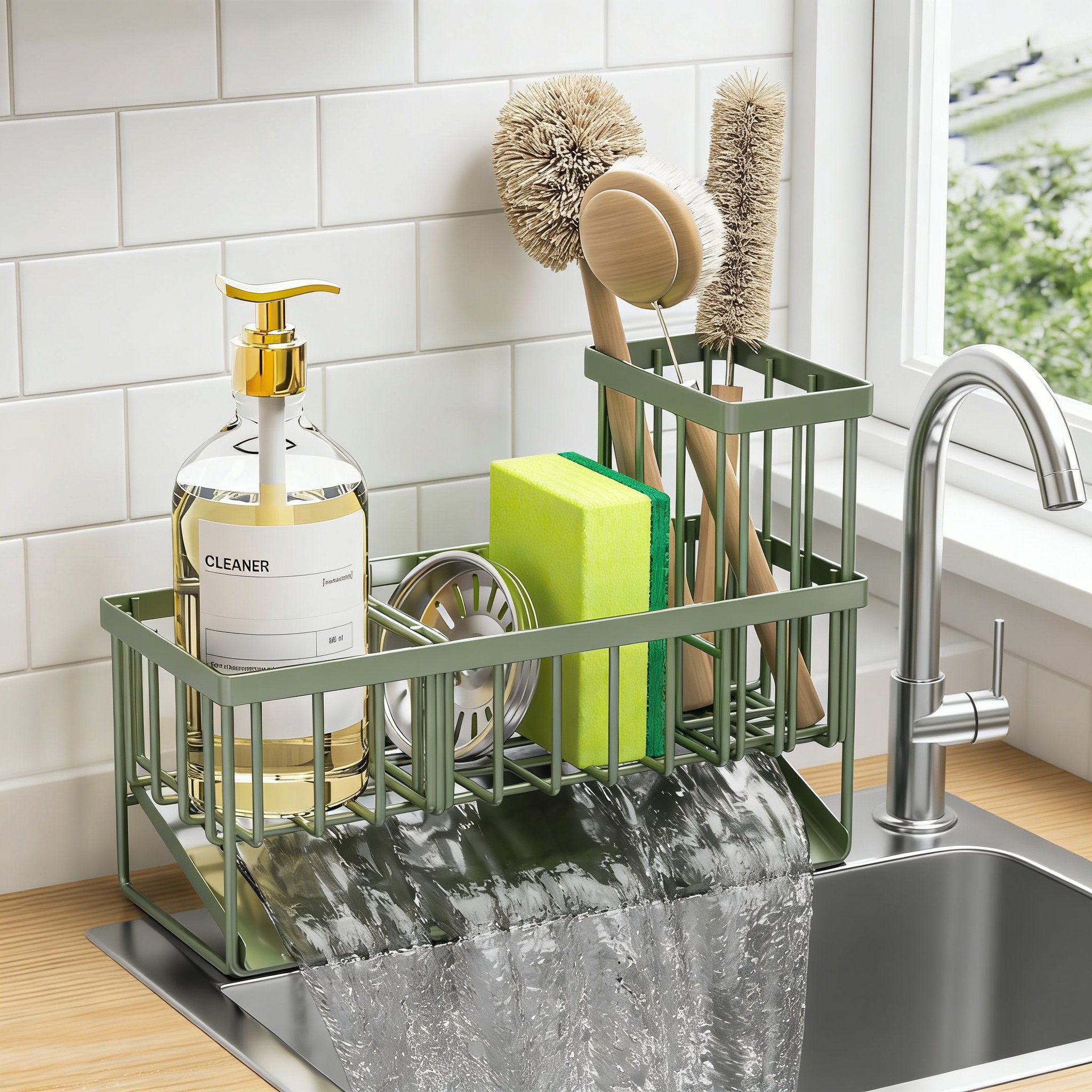 Kitchen Sink Caddy 304 Stainless Steel Sponge & Brush Organizer