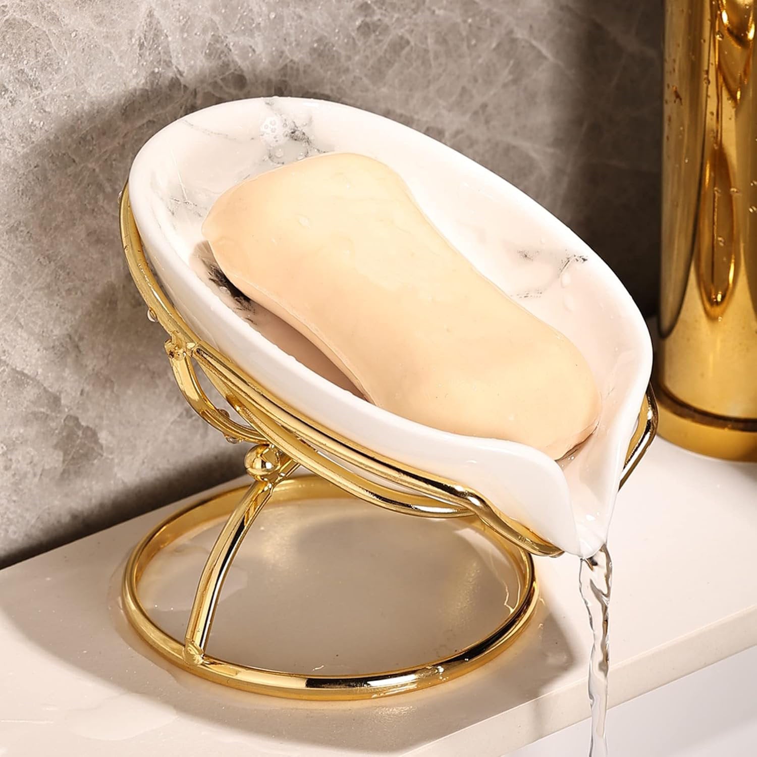 Leaf-Shaped Ceramic Soap Dish with Drain for Bathroom & Kitchen