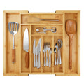 Expandable Bamboo Silverware Organizer - Adjustable 8-Slot Kitchen Tray