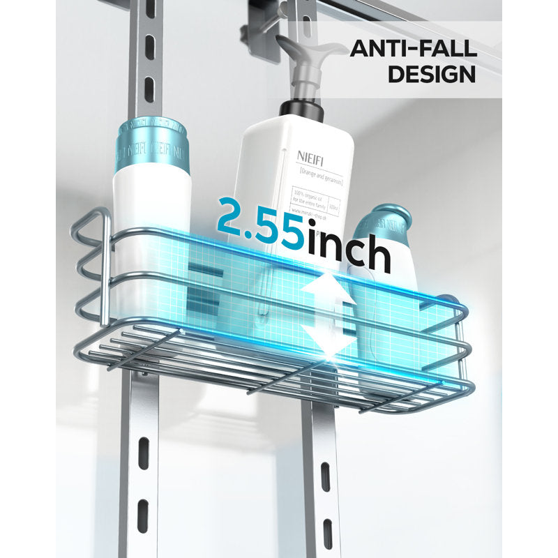 Over The Door Shower Caddy - Silver 3-Tier Hanging Bathroom Organizer