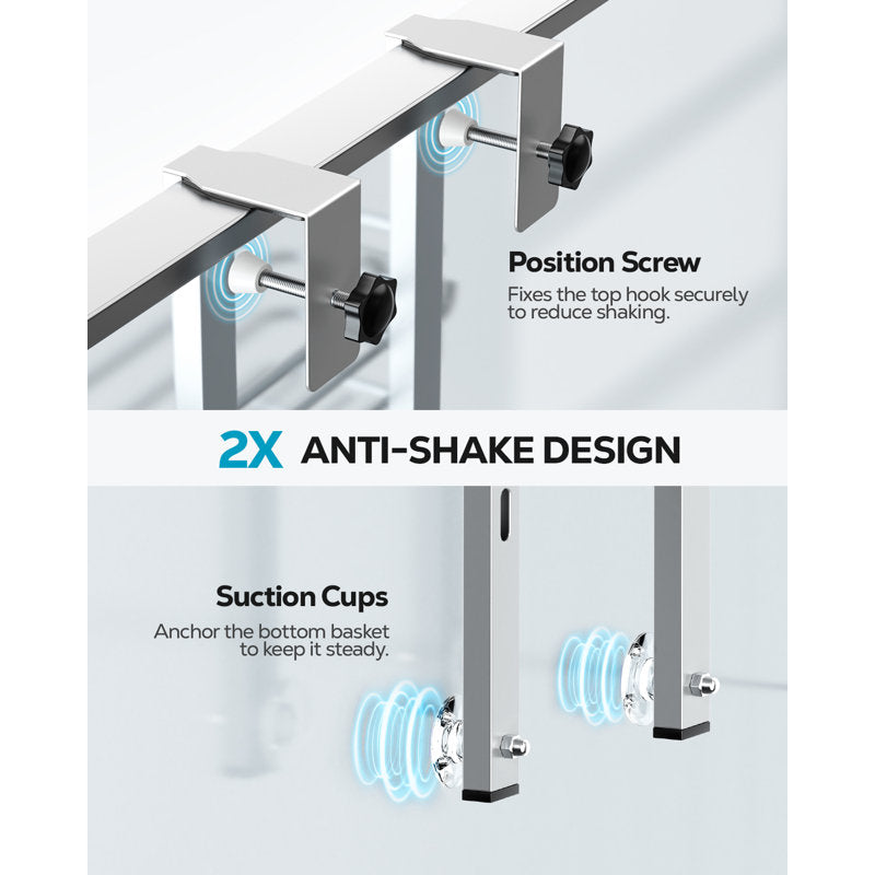 Over The Door Shower Caddy - Silver 3-Tier Hanging Bathroom Organizer