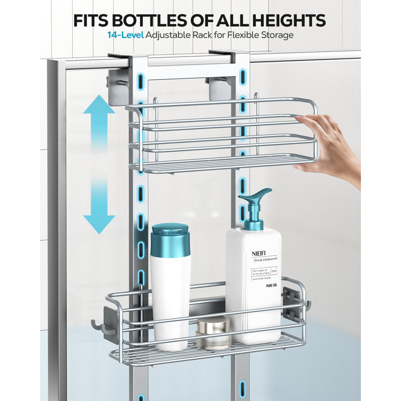 Over The Door Shower Caddy - Silver 3-Tier Hanging Bathroom Organizer