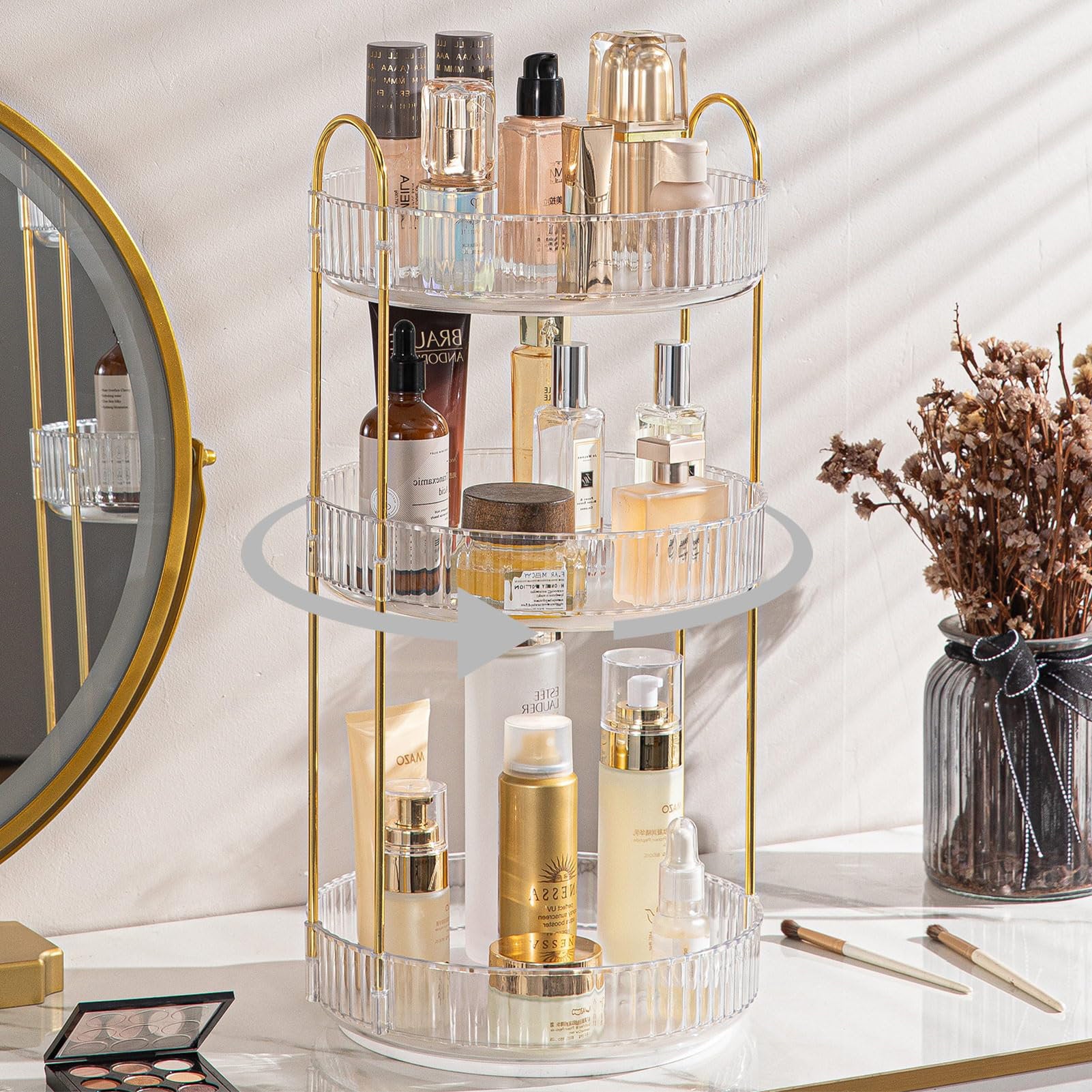 360 Rotating Makeup Organizer - Clear 3-Tier Vanity Storage