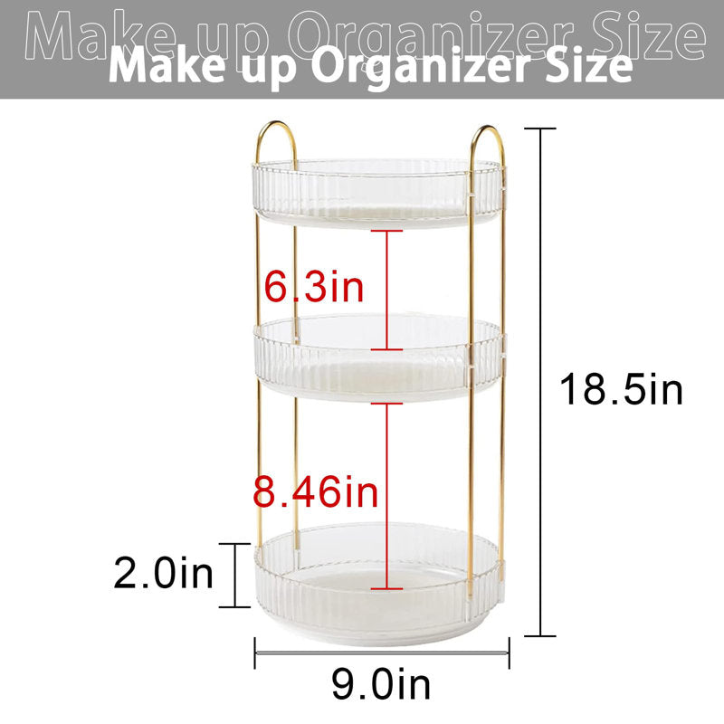 360 Rotating Makeup Organizer - Clear 3-Tier Vanity Storage