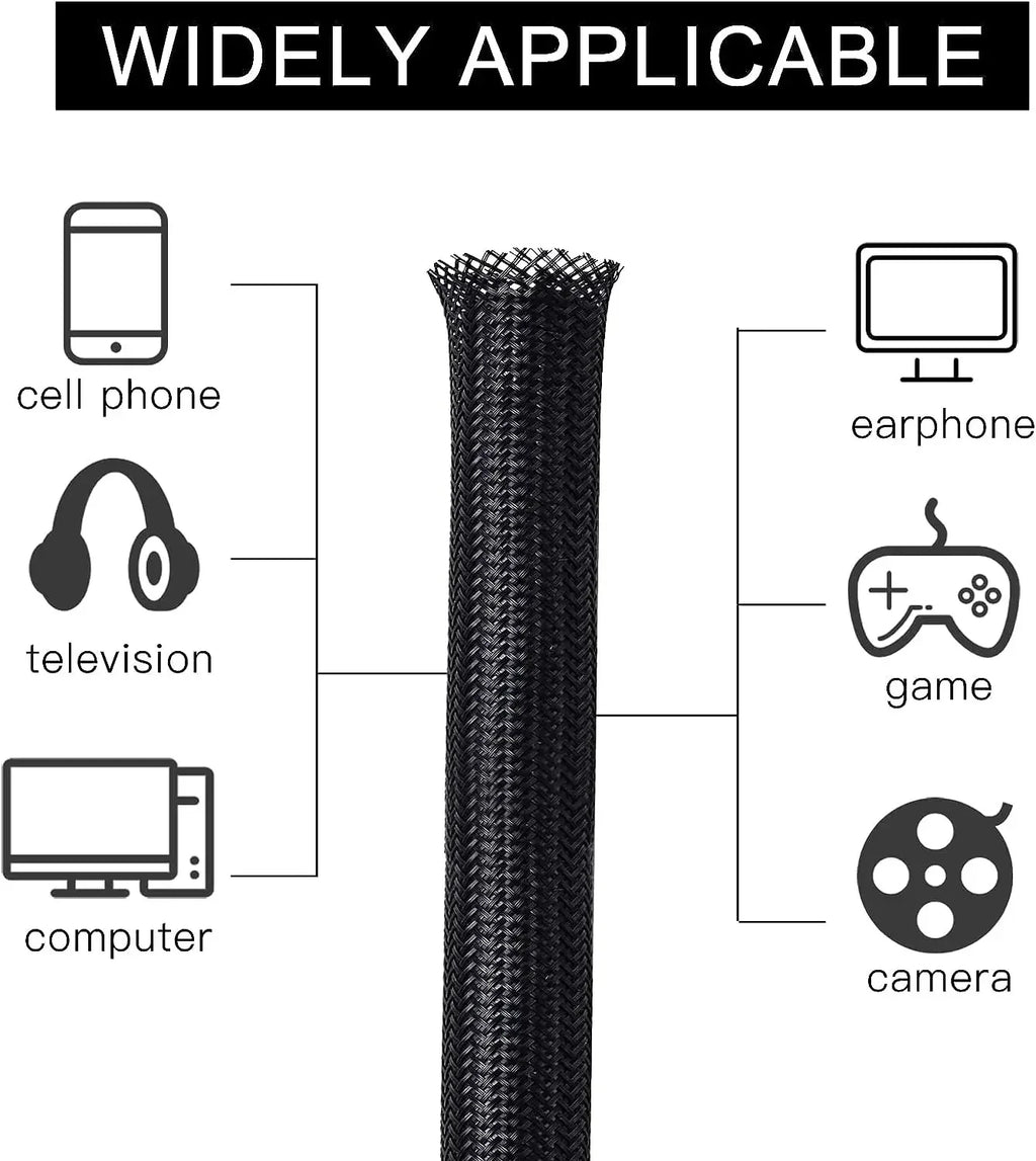 Braided Expandable Cable Sleeve - PET Wire Protector for Desk & PC