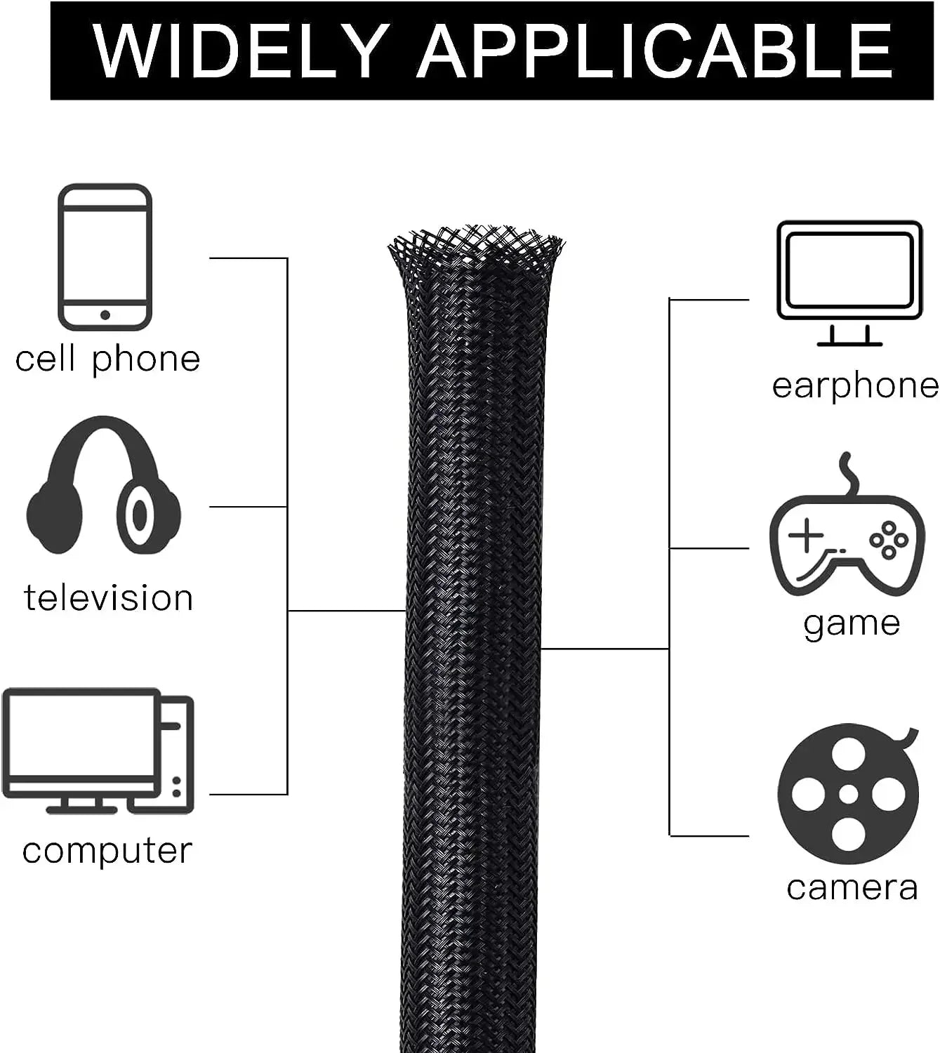 Braided Expandable Cable Sleeve - PET Wire Protector for Desk & PC
