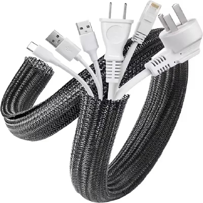 Braided Expandable Cable Sleeve - PET Wire Protector for Desk & PC