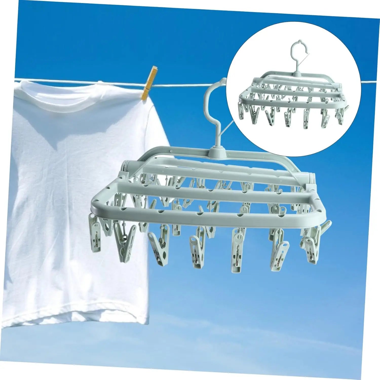 Foldable Plastic Drying Rack with 32 Clips for Socks & Underwear