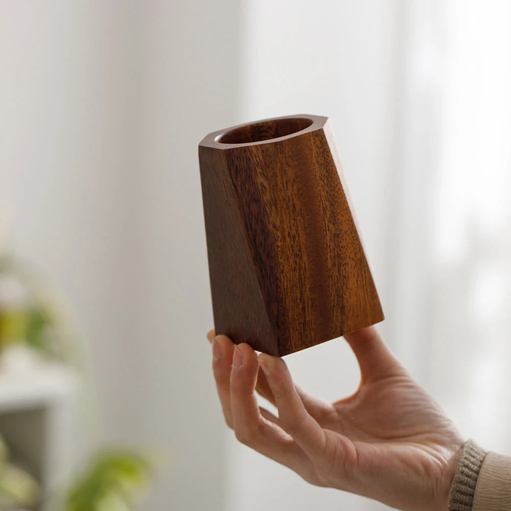 Walnut Wood Pen Holder - Minimalist Desktop Organizer for Office
