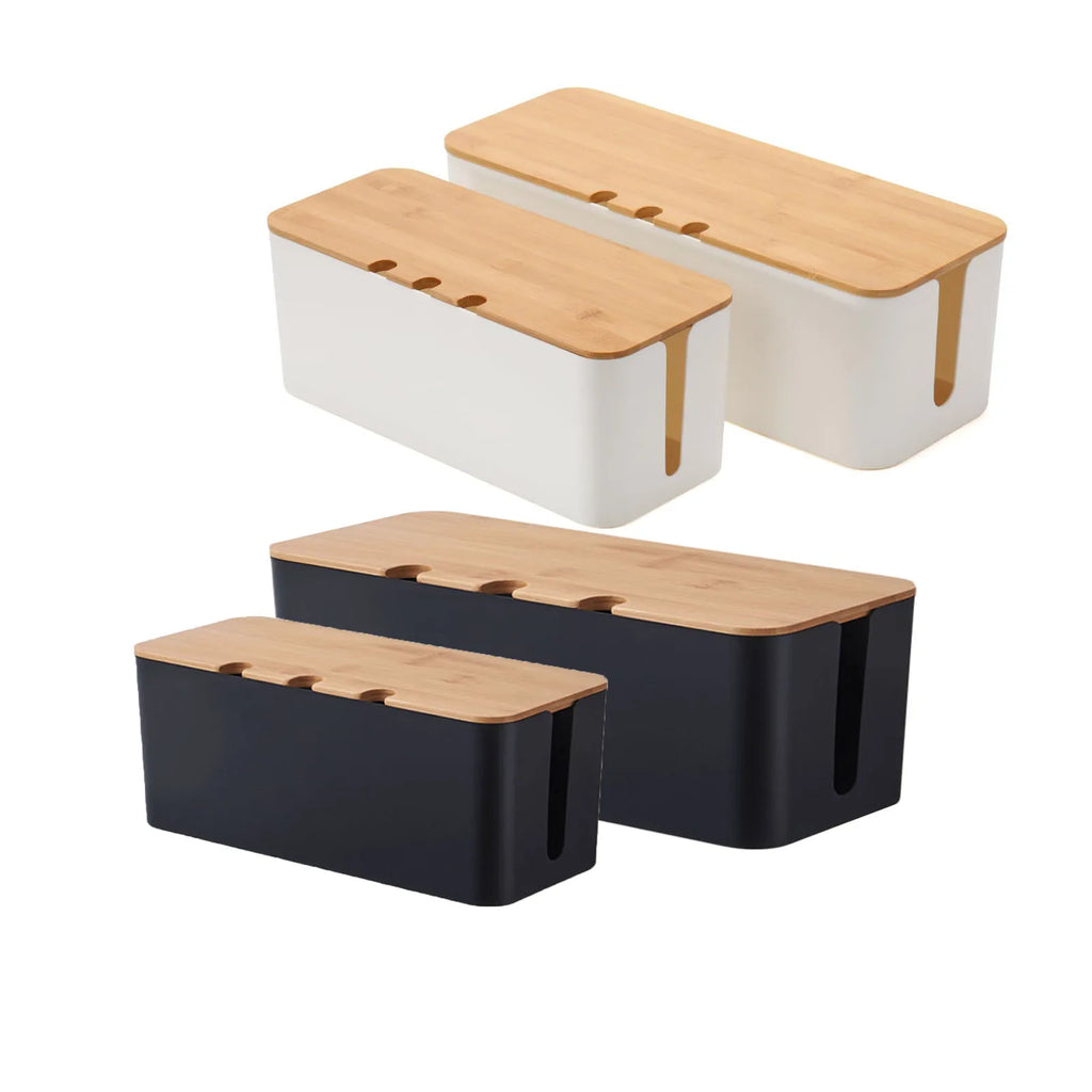 Cable Management Box - Wooden Style Cord Organizer for Desk & TV