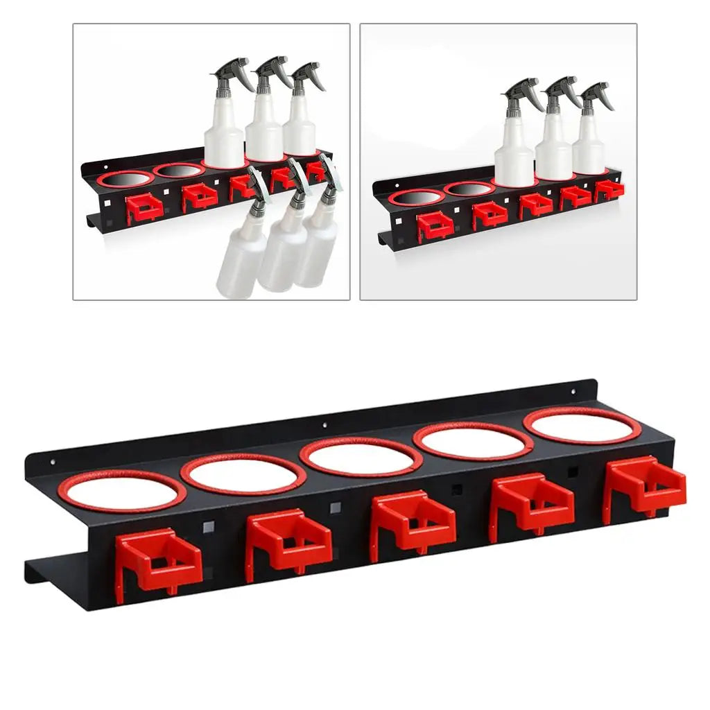 Wall Mounted Spray Bottle Storage Rack Steel Organizer for Garage