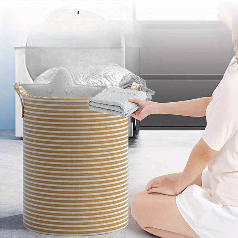Foldable Striped Laundry Basket - Minimalist Collapsible Storage Bin
