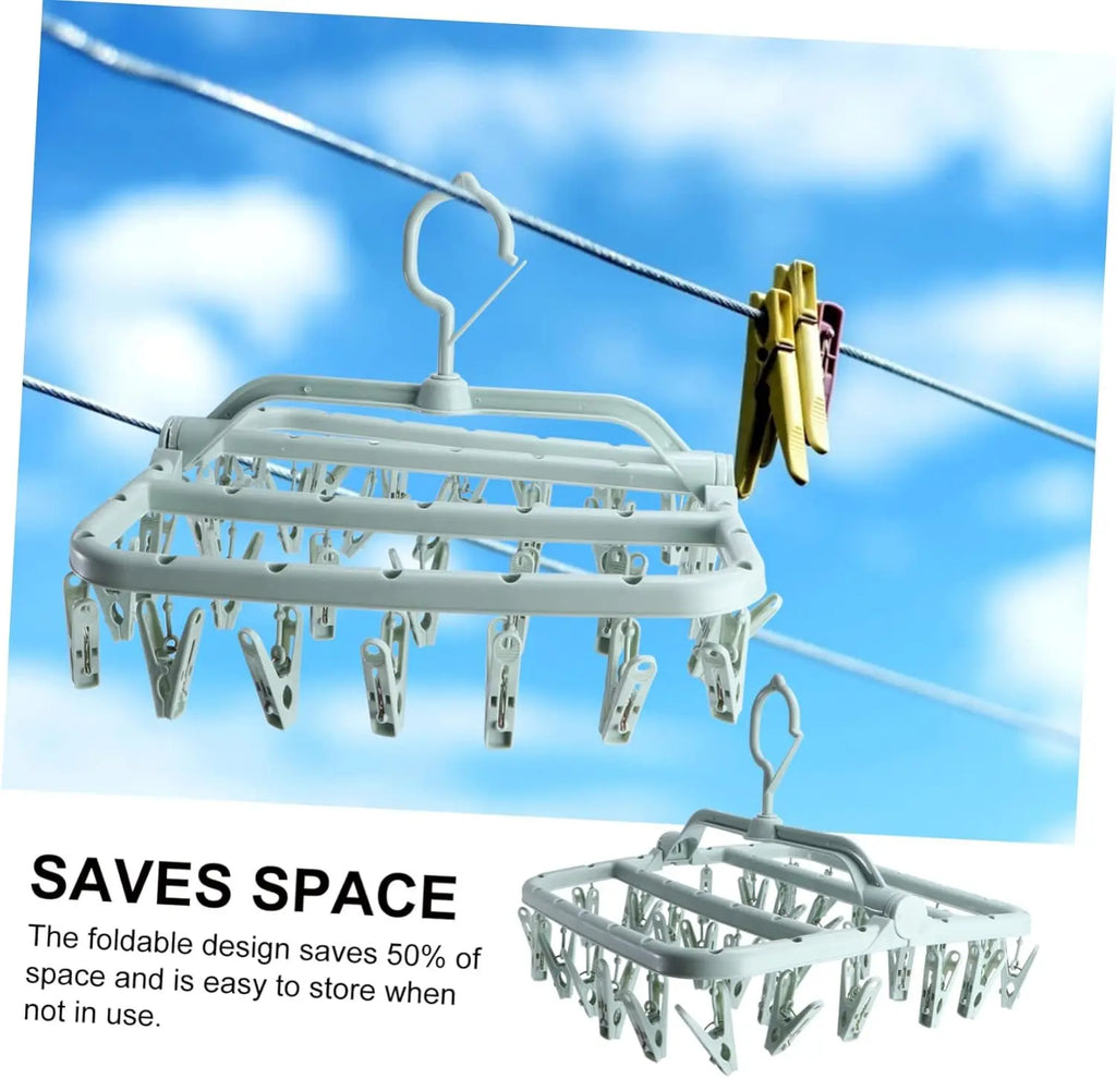 Foldable Plastic Drying Rack with 32 Clips for Socks & Underwear