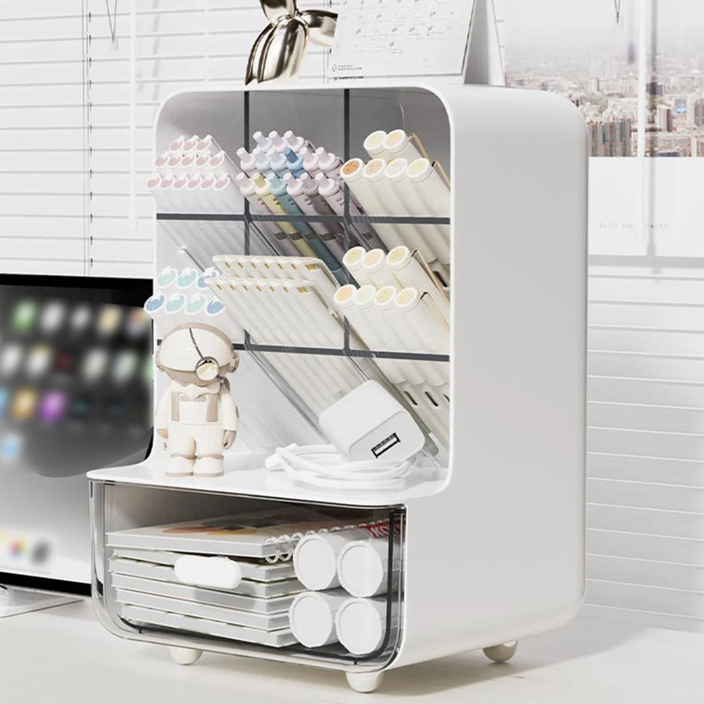 Clear Acrylic Desk Organizer - Multi-Layer Office Stationery Storage
