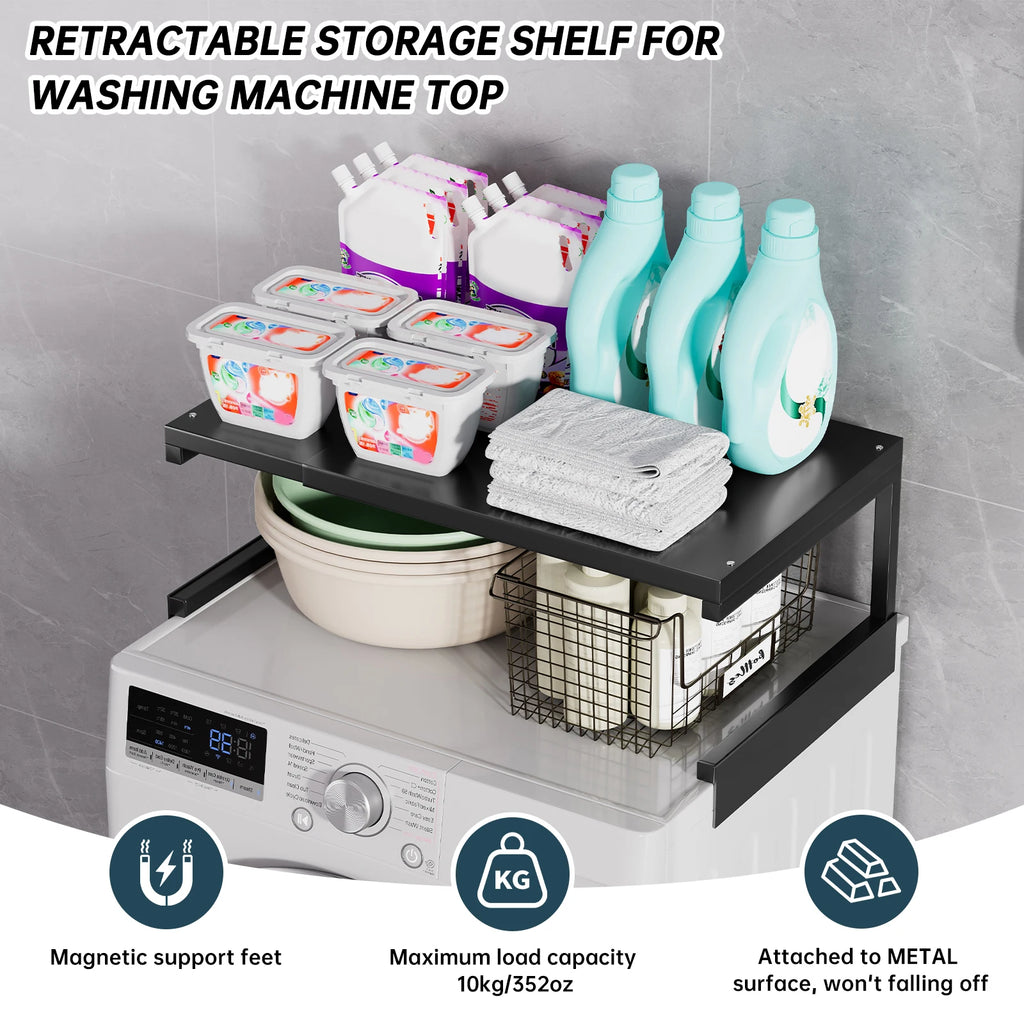 Extendable Washing Machine Top Storage Rack - Adjustable Laundry Shelf