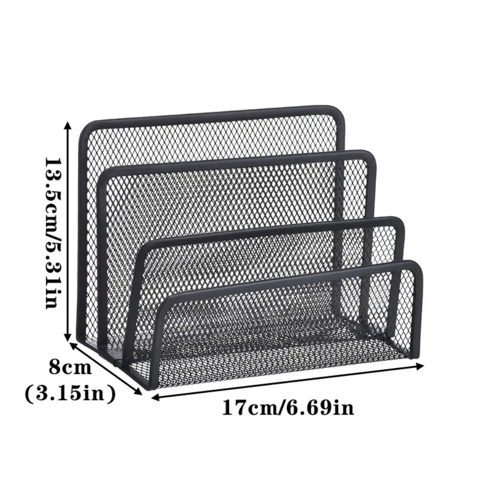 3-Tier Metal Mesh Desktop File Organizer - Office Magazine Rack