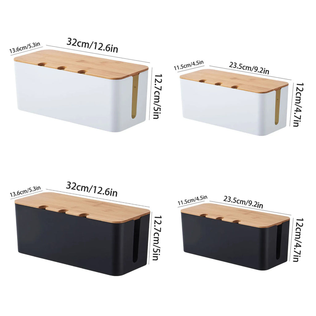 Cable Management Box - Wooden Style Cord Organizer for Desk & TV