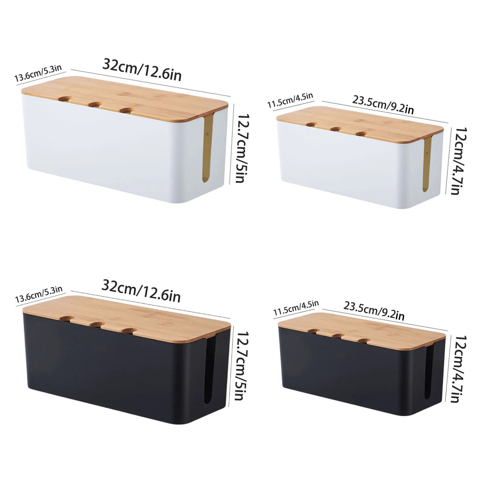 Cable Management Box - Wooden Style Cord Organizer for Desk & TV