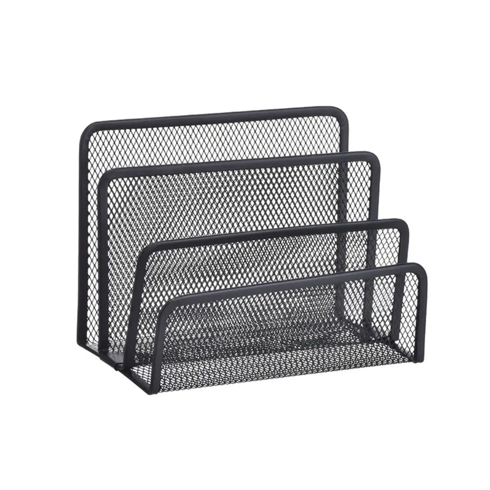 3-Tier Metal Mesh Desktop File Organizer - Office Magazine Rack