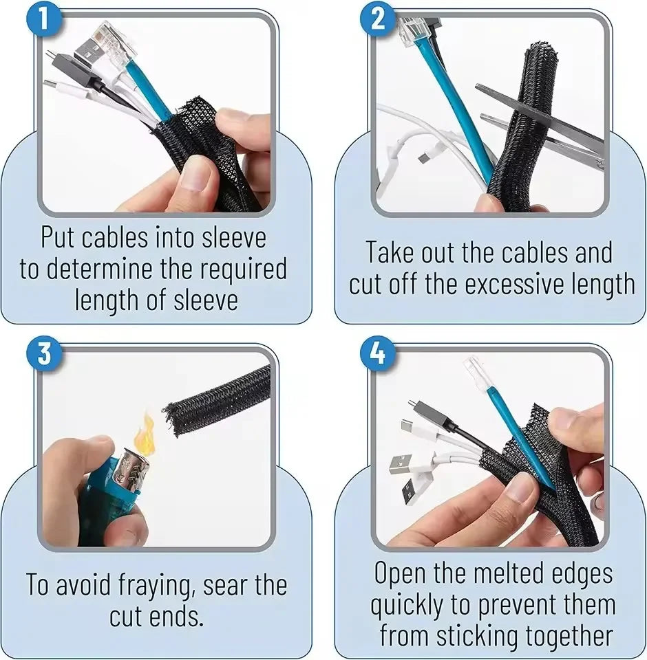 Braided Expandable Cable Sleeve - PET Wire Protector for Desk & PC
