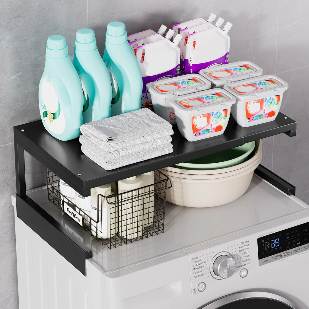 Extendable Washing Machine Top Storage Rack - Adjustable Laundry Shelf
