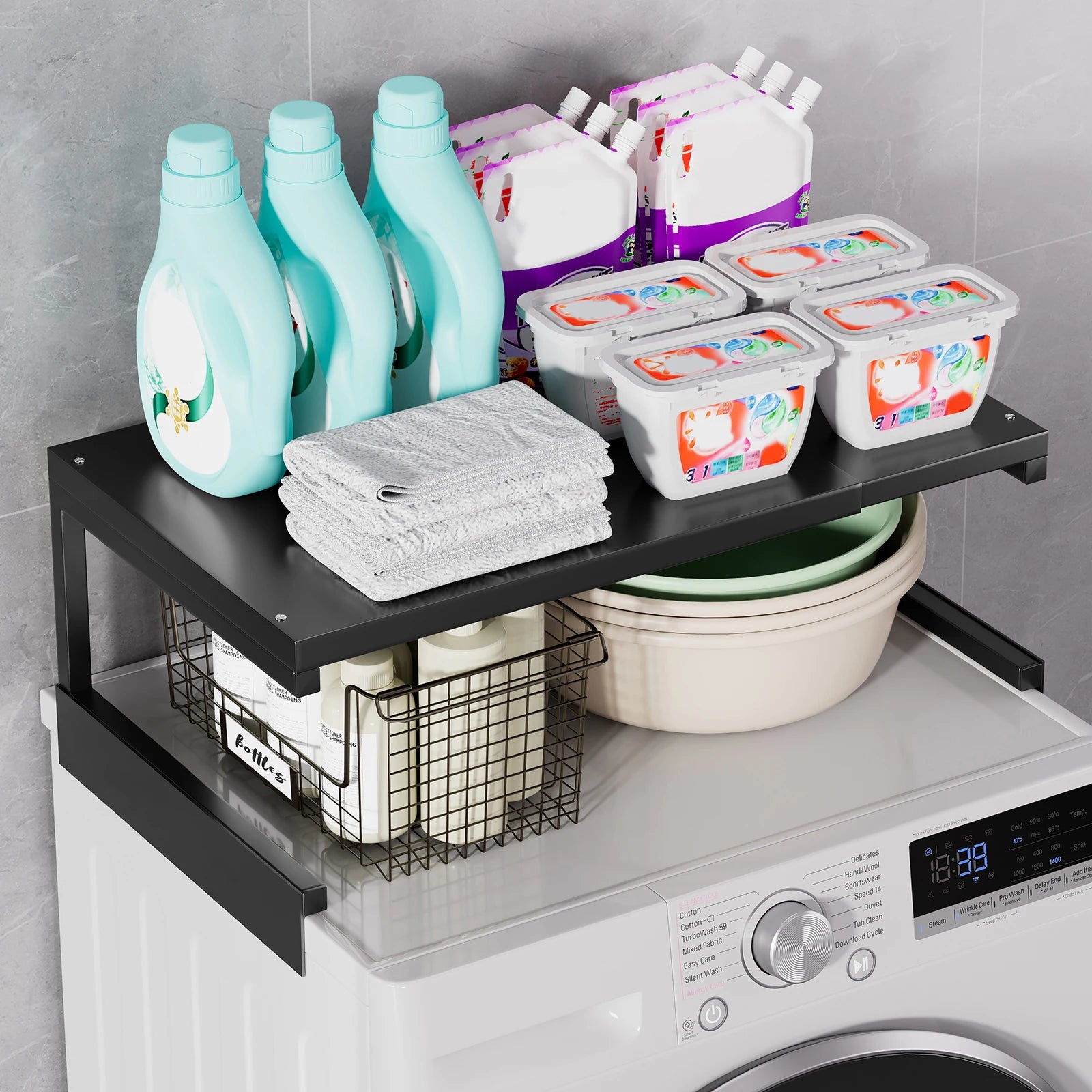Extendable Washing Machine Top Storage Rack - Adjustable Laundry Shelf