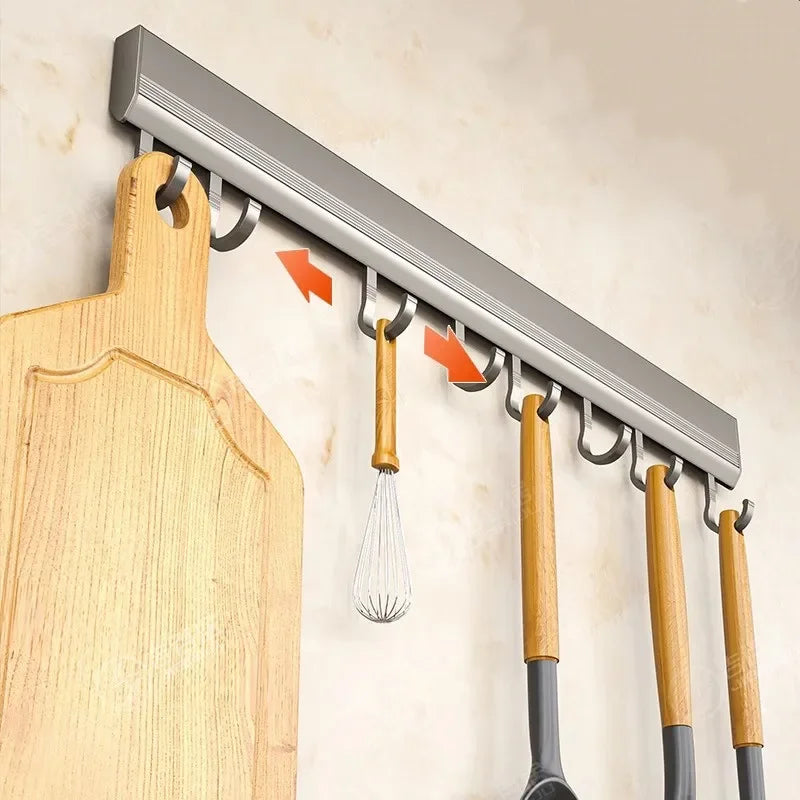 Wall Mounted Kitchen Hook Rack - Space Aluminum No-Drill Storage