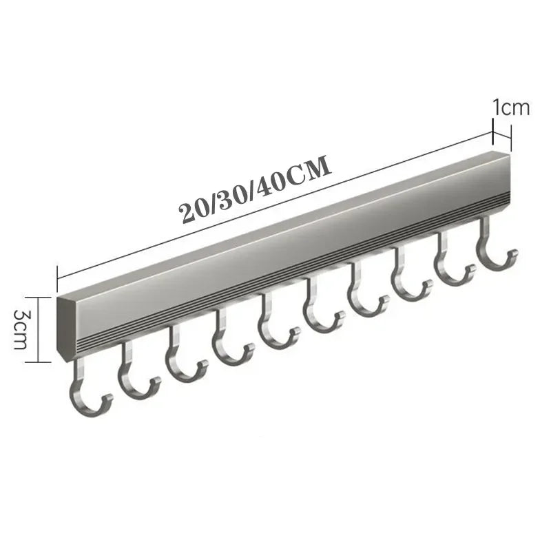Wall Mounted Kitchen Hook Rack - Space Aluminum No-Drill Storage