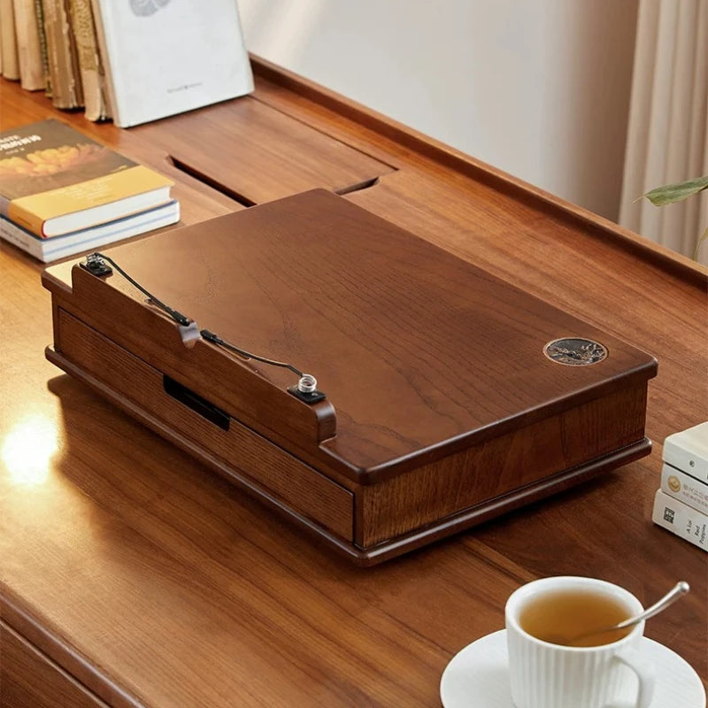Solid Wood Book Stand with Storage Drawer for Reading & Laptops